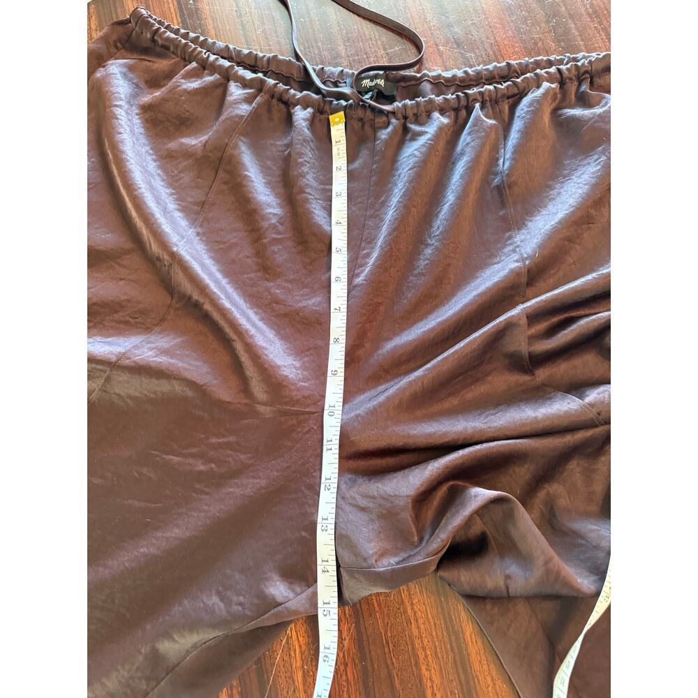 Madewell Pintuck Pull On Satin Pants Drawstring Dark Carob Brown SZ XXL EUC - Picture 7 of 9